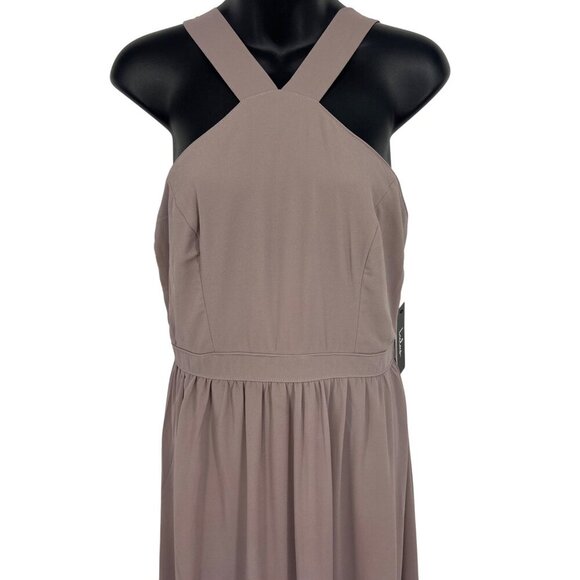 Lulus Womens Taupe Mauve Halter Maxi Dress Large L Line Zip Back Sleeveless New - Picture 2 of 8